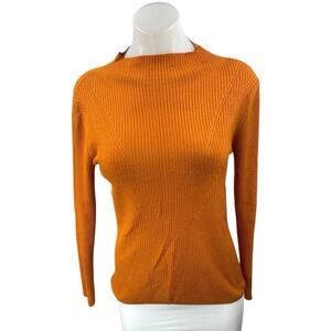 MNG Mango Women's Orange Ribbed Knit Long Sleeve Mock Neck Sweater Top Size M